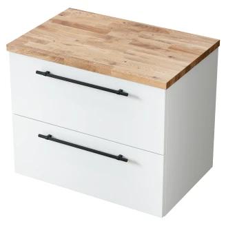 Tvättställsskåp <strong>Elara</strong>  Vit Matt 70 cm & Handtagen Svart med Top Ek Trä