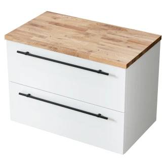 Tvättställsskåp <strong>Elara</strong>  Vit Matt 80 cm & Handtagen Svart med Top Ek Trä