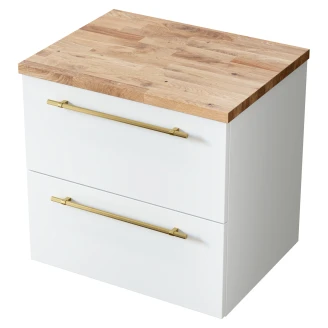 Tvättställsskåp <strong>Elara</strong>  Vit Matt 60 cm & Handtagen Guld med Top Ek Trä