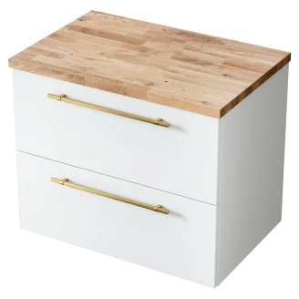 Tvättställsskåp <strong>Elara</strong>  Vit Matt 70 cm & Handtagen Guld med Top Ek Trä