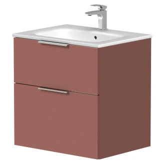 Tvättställsskåp <strong>Velira</strong>  Antik Röd Matt 60 cm med Handfat Vit & Handtagen Krom
