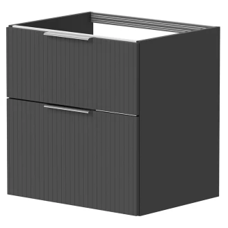 Tvättställsskåp <strong>Velira</strong>  Grafit Räfflad Matt 60 cm med Handfat Vit & Handtagen Krom