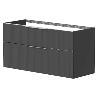 Dubbelt Tvättställsskåp Velira Grafit Räfflad Matt 120 cm med Handfat Vit & Handtagen Krom
