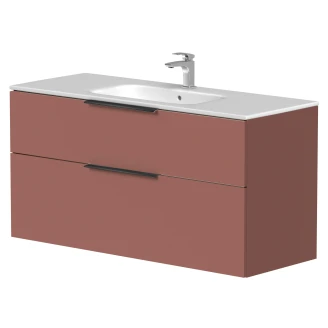 Tvättställsskåp <strong>Velira</strong>  Antik Röd Matt 120 cm med Handfat Vit, Handtagen Svart & Ben