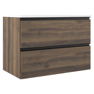 Tvättställsskåp Walnut <strong>Luna</strong>  Trä 80 cm med Handfat Vit Blank