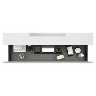 Badrumskommod Luna Oliv Matt 100 cm med Oliv Handtag & Handfat Vit Blank