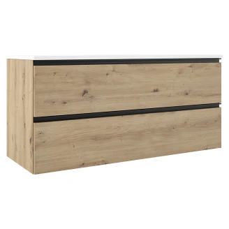 Dubbelt Tvättställsskåp Ek <strong>Luna</strong>  Trä Matt 120 cm med Handfat Vit Blank