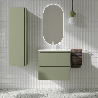 Tvättställsskåp <strong>Luna</strong>  Oliv Matt 60 cm med Oliv Handtag & Handfat Vit Blank