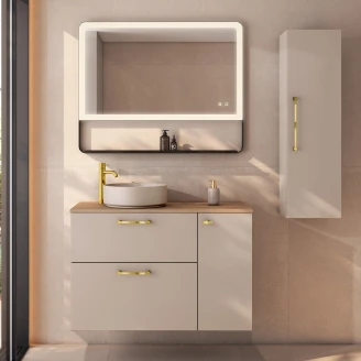 Högskåp Ombra Beige med Hantag Guld