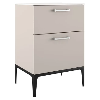 Tvättställsskåp Krom <strong>Ombra</strong>  Beige 60 cm med Handfat Vit & Ben