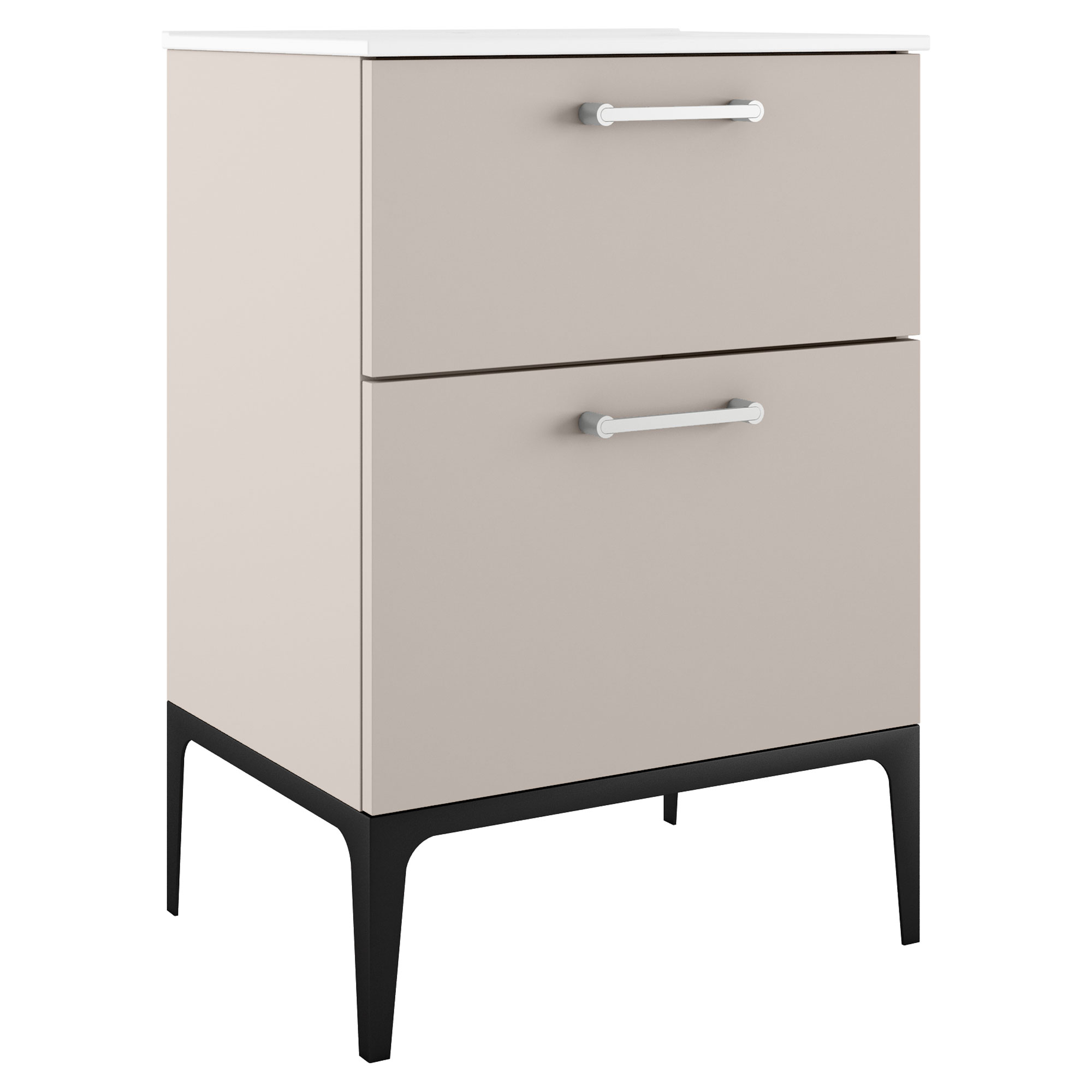 Tvättställsskåp Krom Ombra Beige 60 cm med Handfat Vit & Ben