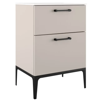 Tvättställsskåp Svart <strong>Ombra</strong>  Beige 60 cm med Handfat Vit & Ben
