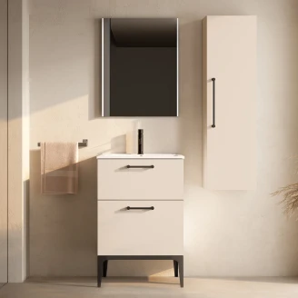Tvättställsskåp Svart <strong>Ombra</strong>  Beige 60 cm med Handfat Vit & Ben