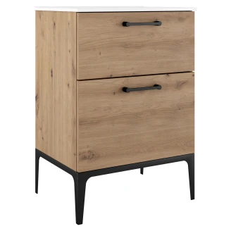 Tvättställsskåp Svart <strong>Ombra</strong>  Trä Ljus 60 cm med Handfat Vit & Ben