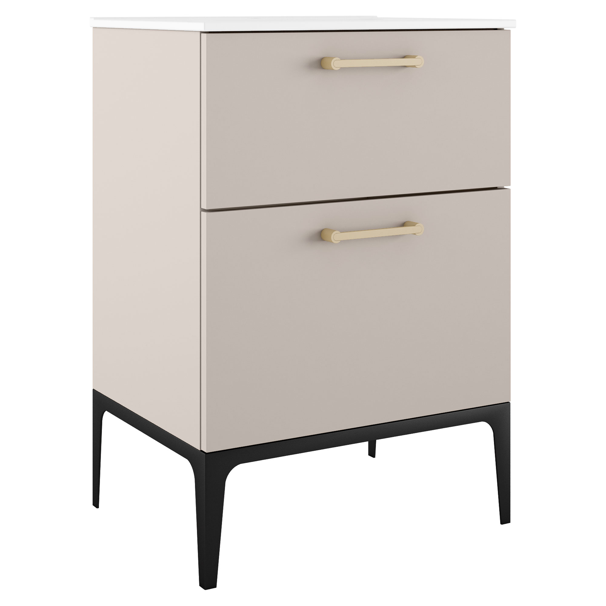 Tvättställsskåp Guld Ombra Beige 60 cm med Handfat Vit & Ben