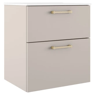 Badrumskommod Guld Ombra Beige 60 cm med Handfat Vit & Ben