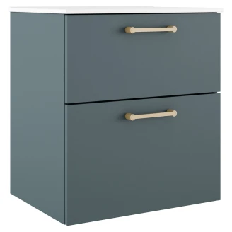 Badrumskommod Guld <strong>Ombra</strong>  Blå 60 cm med Handfat Vit & Ben