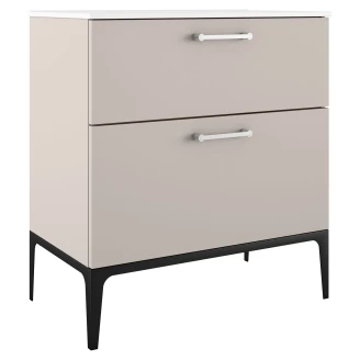 Tvättställsskåp Krom <strong>Ombra</strong>  Beige 80 cm med Handfat Vit & Ben