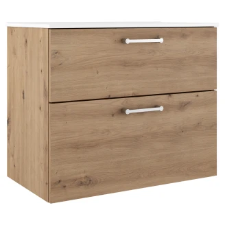 Badrumskommod Krom <strong>Ombra</strong>  Trä Ljus 80 cm med Handfat Vit & Ben