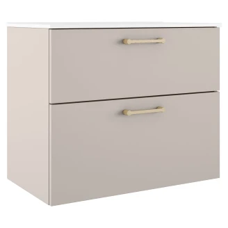 Badrumskommod Guld <strong>Ombra</strong>  Beige 80 cm med Handfat Vit & Ben
