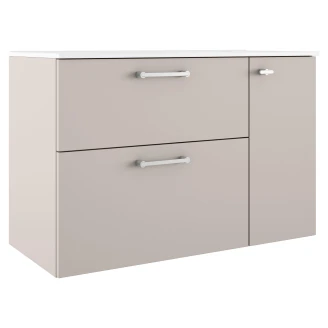 Badrumskommod Krom Ombra Beige 100 cm Vänster med Handfat Vit & Ben