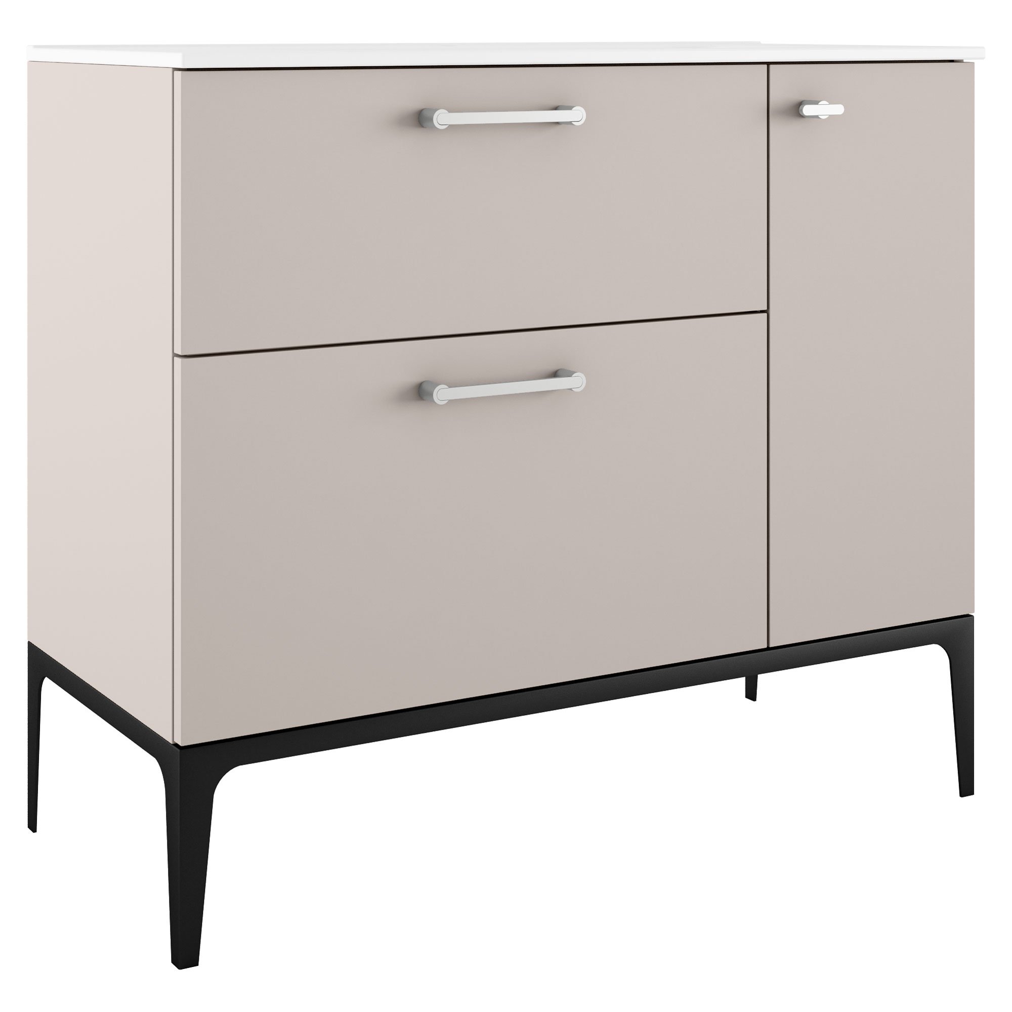 Tvättställsskåp Krom Ombra Beige 100 cm Vänster med Handfat Vit & Ben
