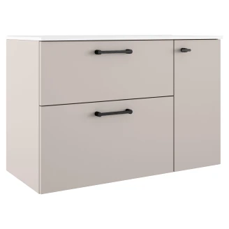 Badrumskommod Svart <strong>Ombra</strong>  Beige 100 cm Vänster med Handfat Vit & Ben