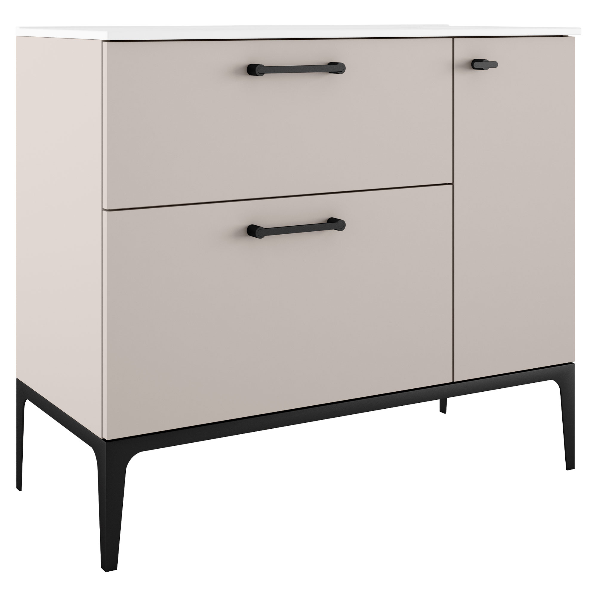 Tvättställsskåp Svart Ombra Beige 100 cm Vänster med Handfat Vit & Ben