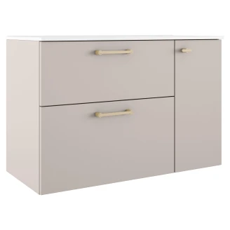 Badrumskommod Guld Ombra Beige 100 cm Vänster med Handfat Vit & Ben