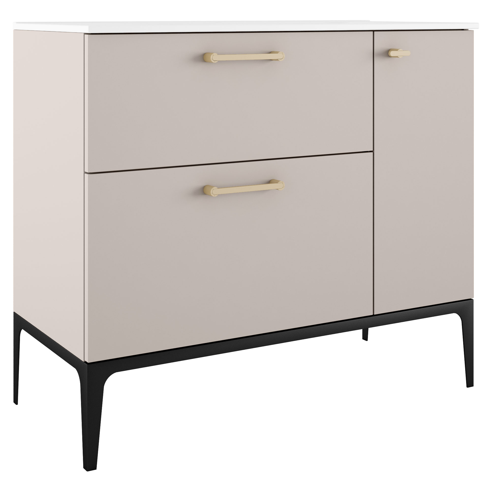 Tvättställsskåp Guld Ombra Beige 100 cm Vänster med Handfat Vit & Ben