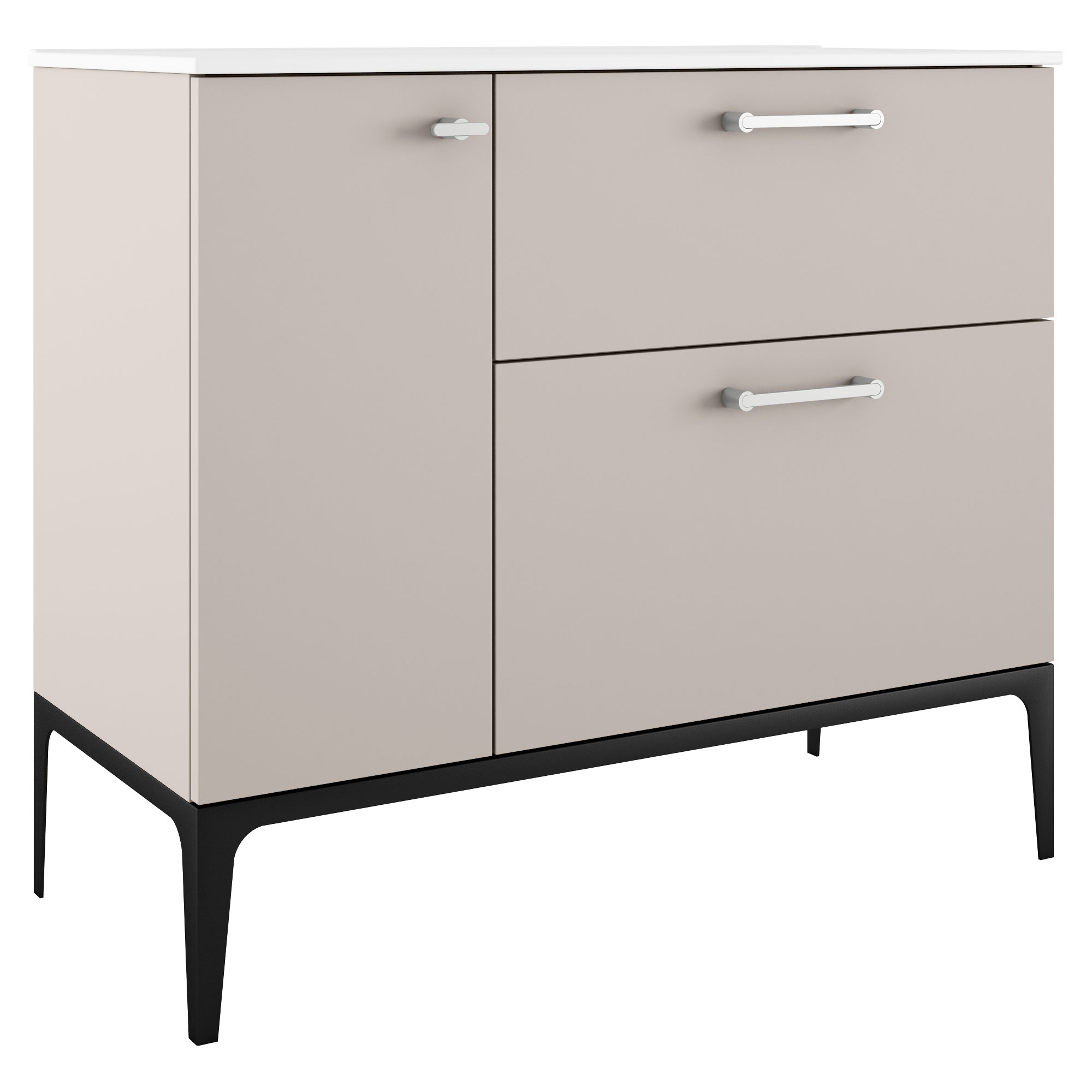 Tvättställsskåp Krom Ombra Beige 100 cm Höger med Handfat Vit & Ben