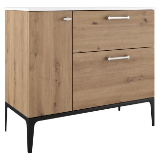 Tvättställsskåp Krom <strong>Ombra</strong>  Trä Ljus 100 cm Höger med Handfat Vit & Ben