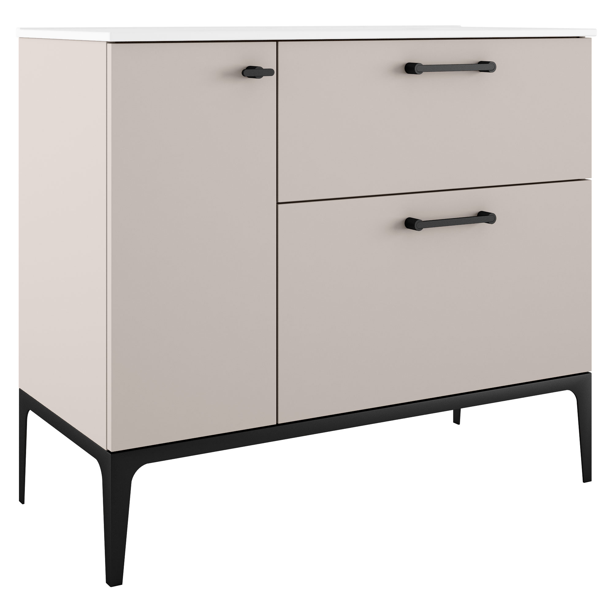 Tvättställsskåp Svart Ombra Beige 100 cm Höger med Handfat Vit & Ben