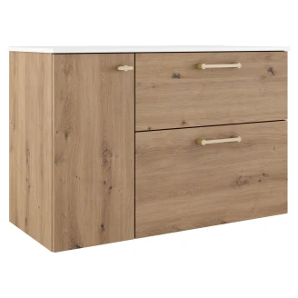 Badrumskommod Guld <strong>Ombra</strong>  Trä Ljus 100 cm Höger med Handfat Vit & Ben