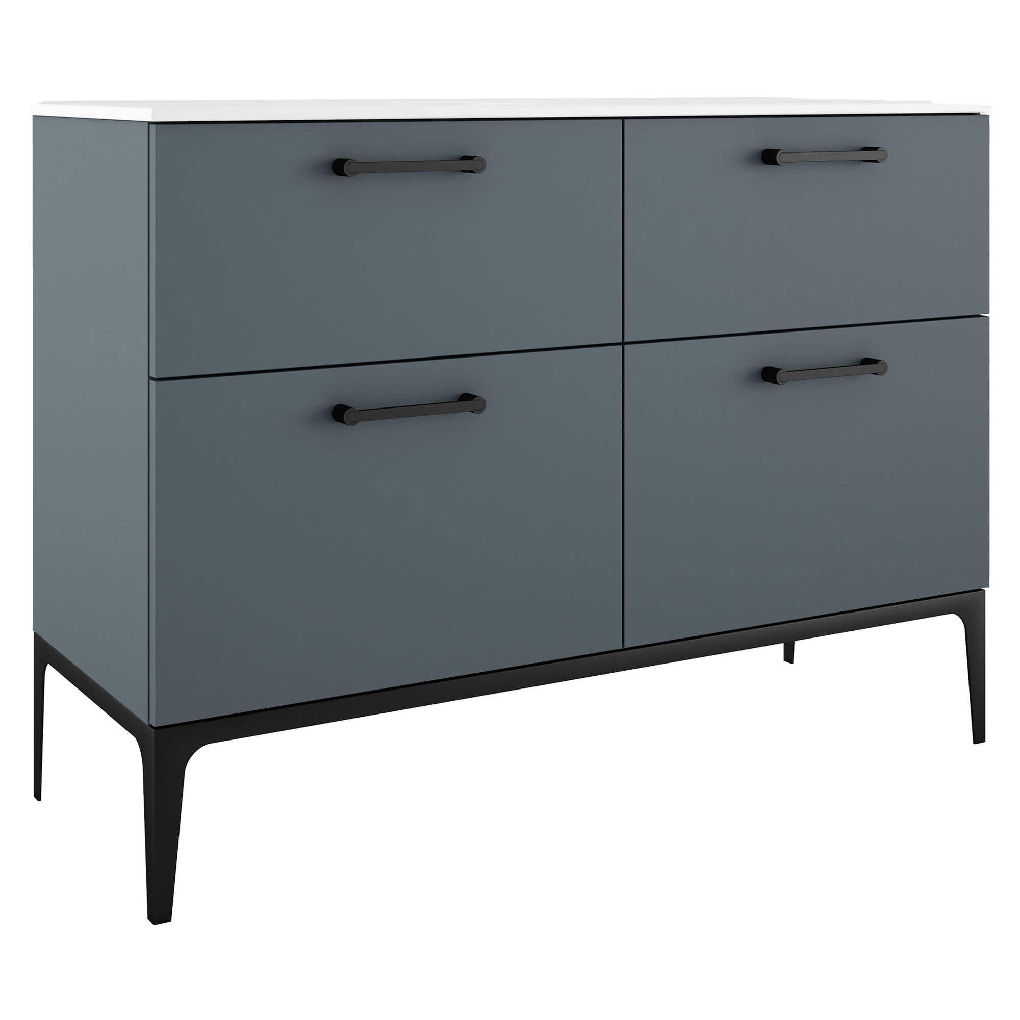 Dubbelt Tvättställsskåp Svart Ombra Blå 120 cm med Handfat Vit & Ben