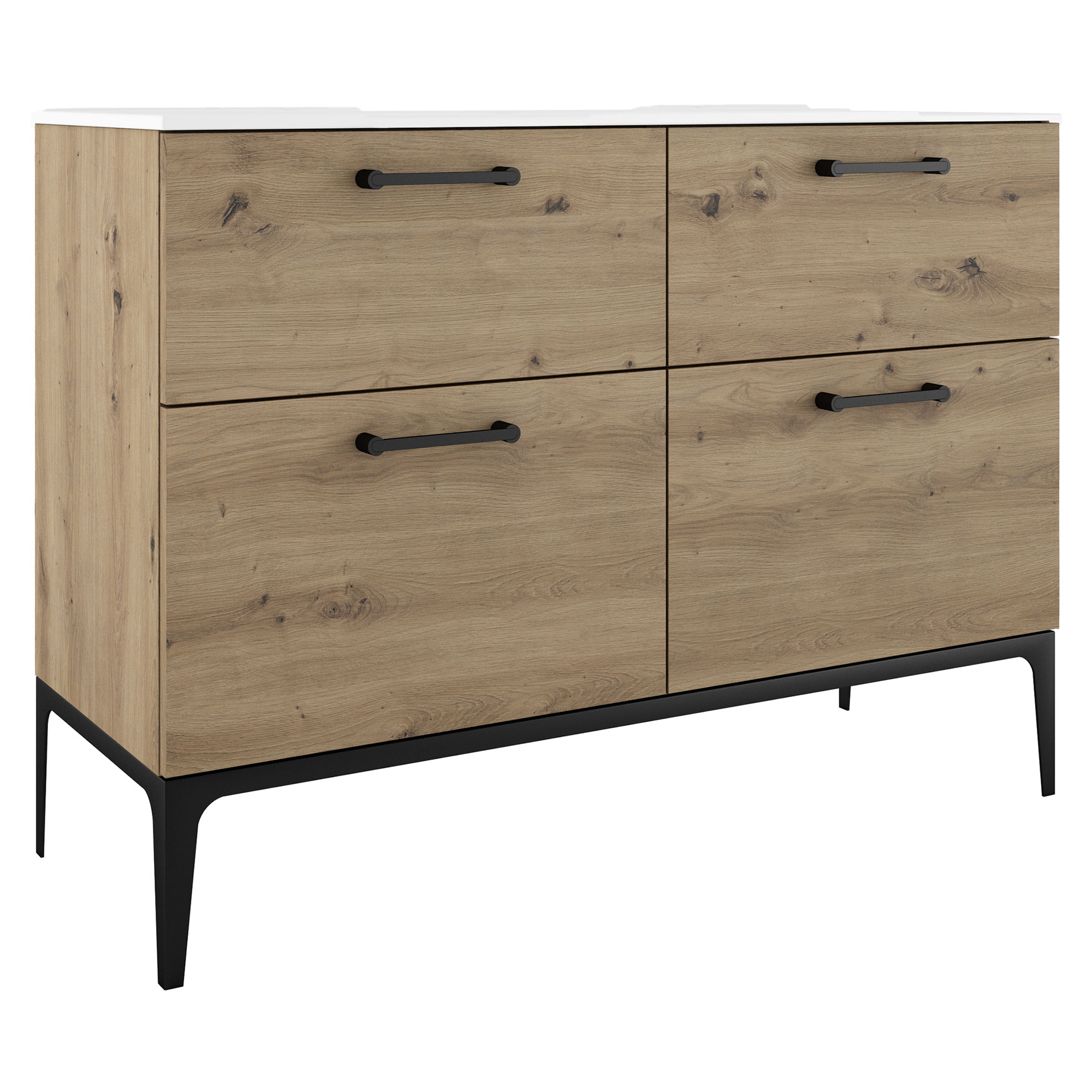 Dubbelt Tvättställsskåp Svart Ombra Trä Ljus 120 cm med Handfat Vit & Ben