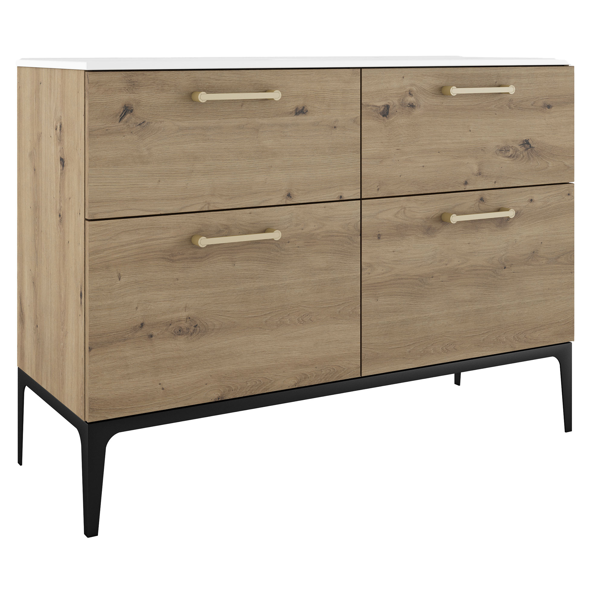 Dubbelt Tvättställsskåp Guld Ombra Trä Ljus 120 cm med Handfat Vit & Ben