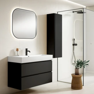 Tvättställsskåp <strong>Luna</strong>  Svart Matt 120 cm med Butler Handfat Vit Blank