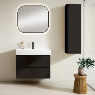 Tvättställsskåp <strong>Luna</strong>  Svart Matt 80 cm med Butler Handfat Vit Blank