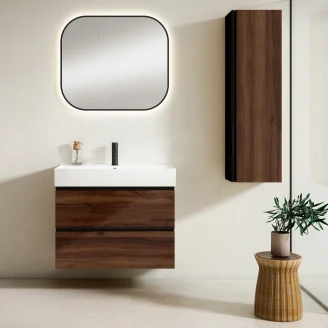 Tvättställsskåp Walnut <strong>Luna</strong>  Trä 80 cm med Butler Handfat Vit Blank