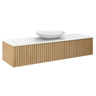 Tvättställsskåp <strong>Haiku</strong>  Ek Trä 160 cm med Handtagen Vit & Bänkskiva Vit