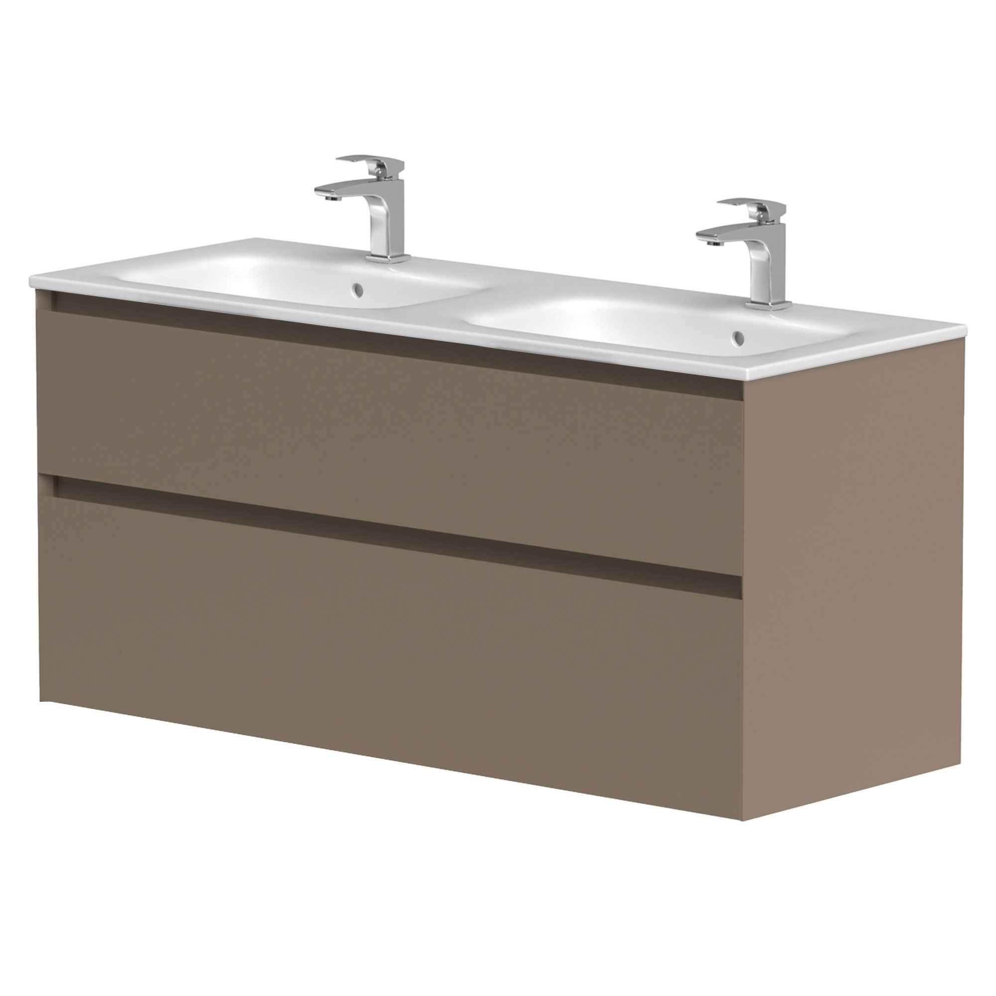 Dubbelt Badrumskommod Skift Brun Matt 120 cm med Handfat Vit