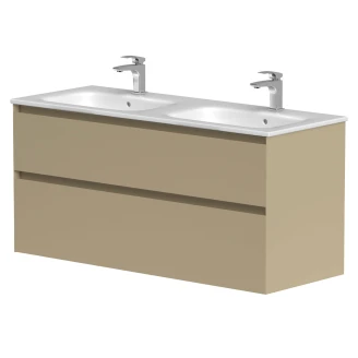 Dubbelt Tvättställsskåp <strong>Skift</strong>  Beige Matt 120 cm med Handfat Vit
