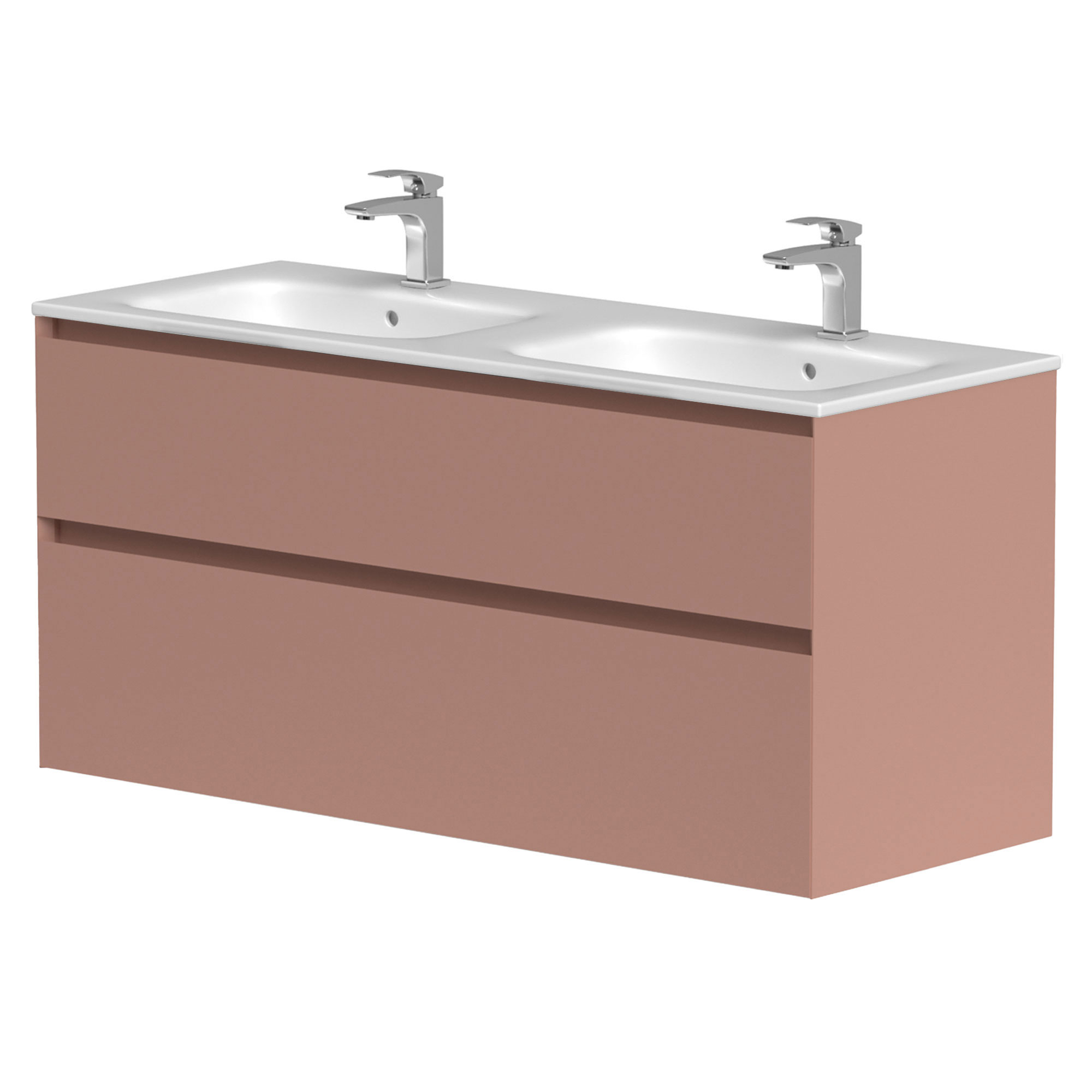 Dubbelt Tvättställsskåp Skift Rosa Matt 120 cm med Handfat Vit