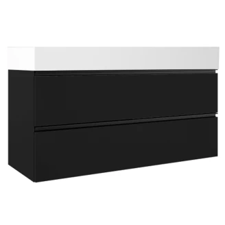 Tvättställsskåp <strong>Luna</strong>  Svart Matt 120 cm med Butler Handfat Vit Blank