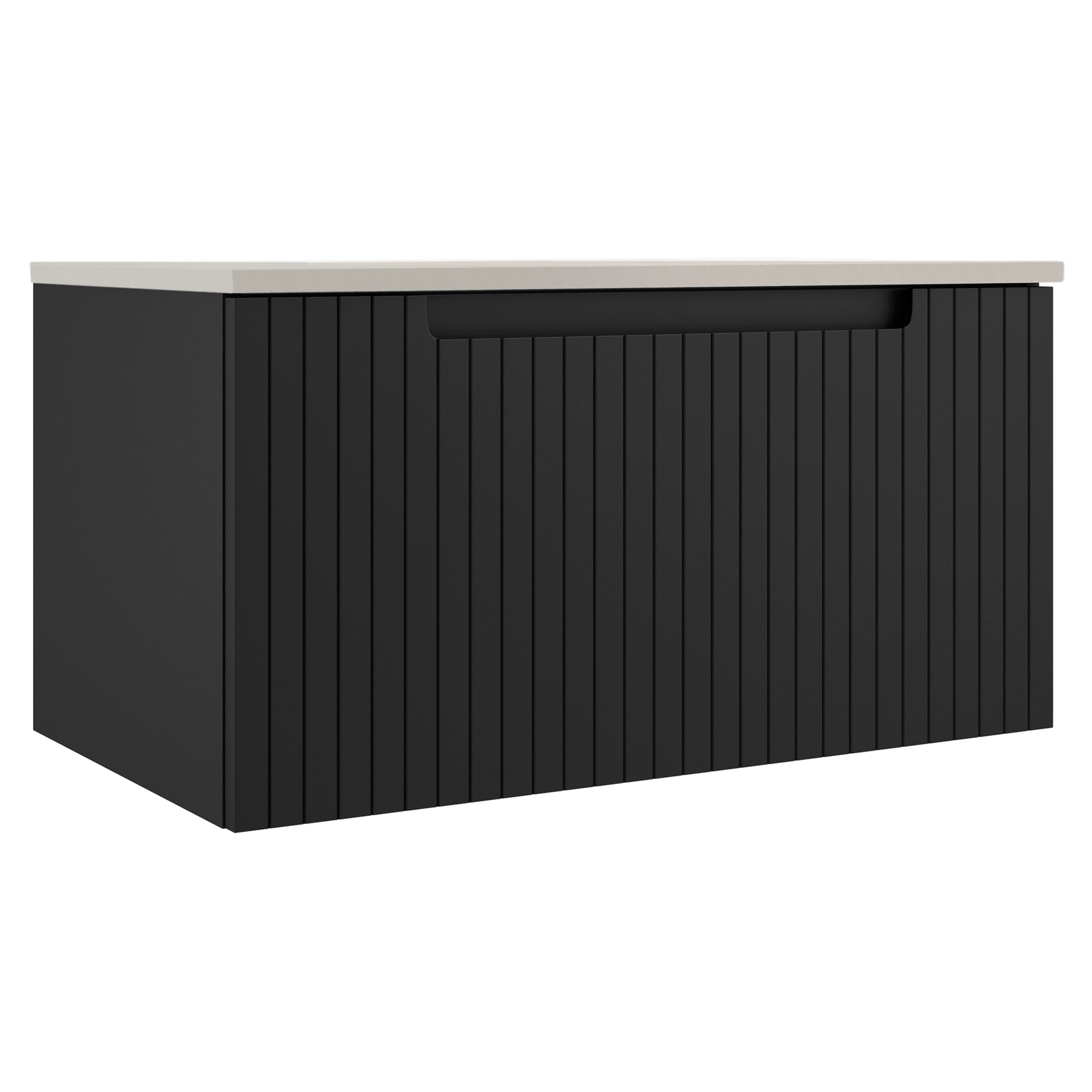 Tvättställsskåp Ribb Svart Matt 80 cm med Beige Bänkskiva