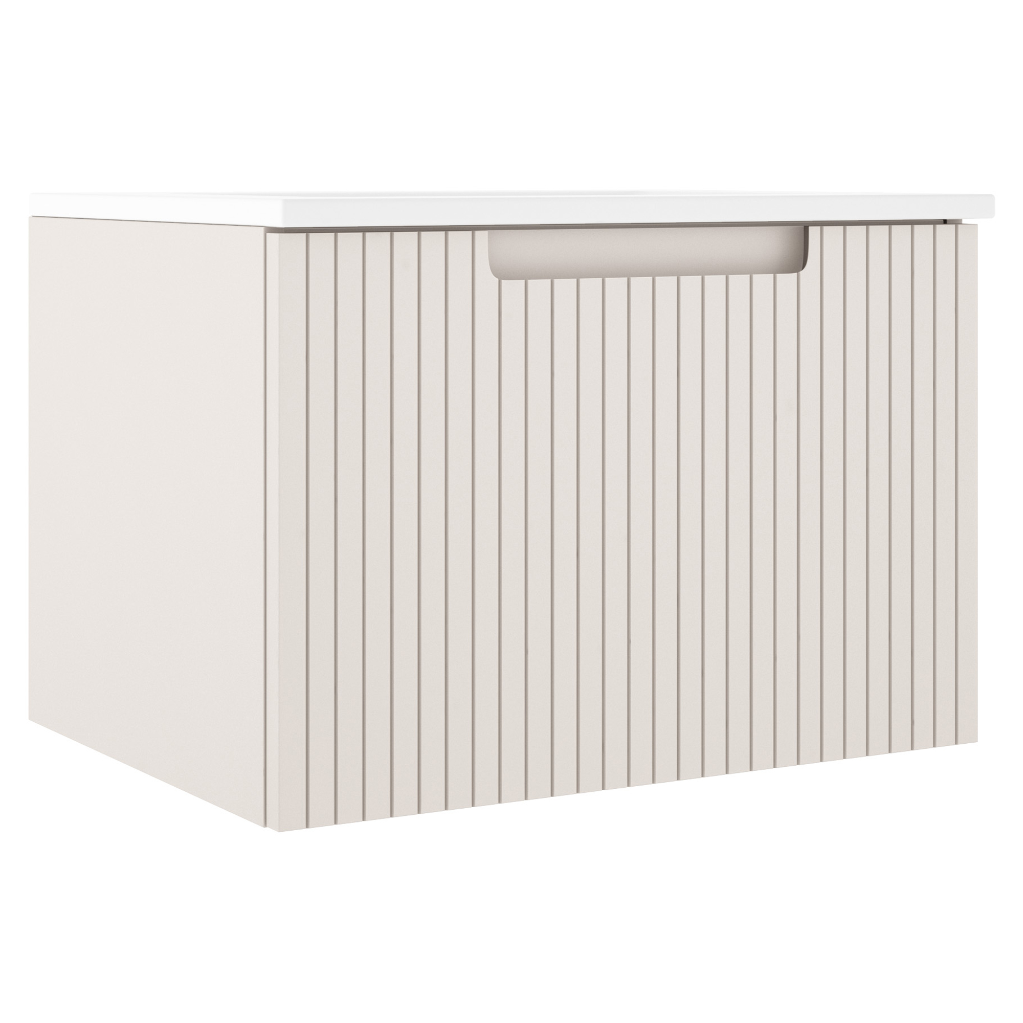 Tvättställsskåp Ribb Beige Matt 60 cm med Handfat Vit Blank