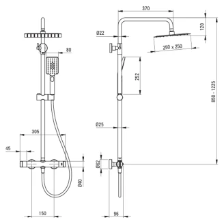 Takduschset med Duschblandare <strong>Therm</strong>  Krom Matt med Termostat