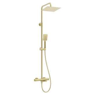 Takduschset med Badkarsblandare <strong>Therm</strong>  Borstad Guld Matt med Termostat
