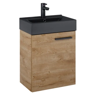 Tvättställsskåp <strong>Petit</strong>  Ek Trä Matt 45 cm med Handfat Svart Matt